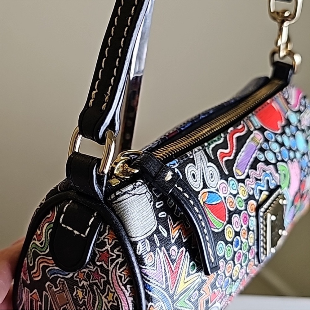 Y2K Dooney & Bourke Whimsy Print Goldtone Hardware Leather Trim Minibag Y2K - Picture 4 of 16
